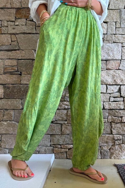 Lalli Damask Classic Tapered Barrel Leg Pant Olive